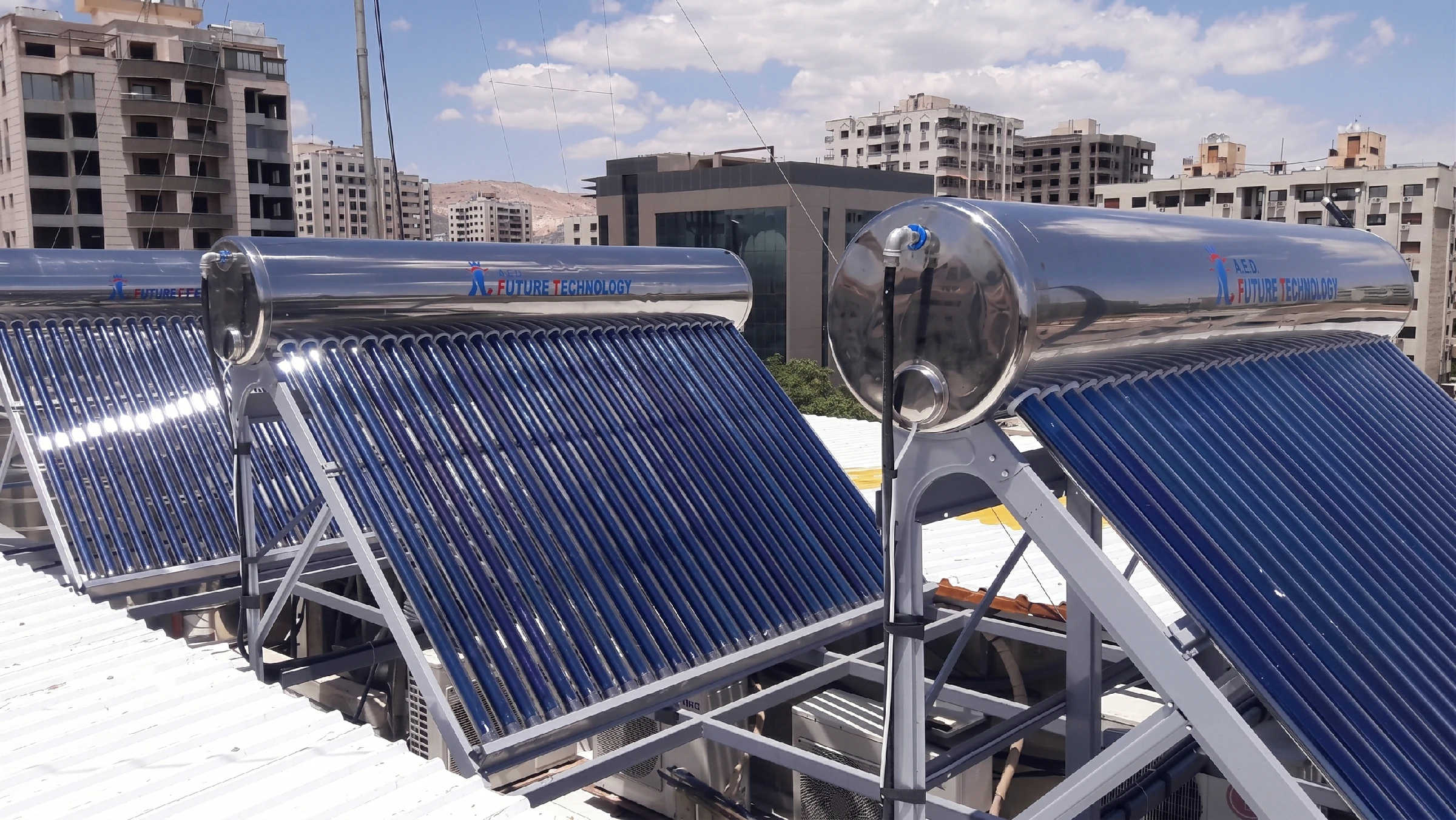 KFP solar water heating equipment for commercial properties; representative solar thermal image