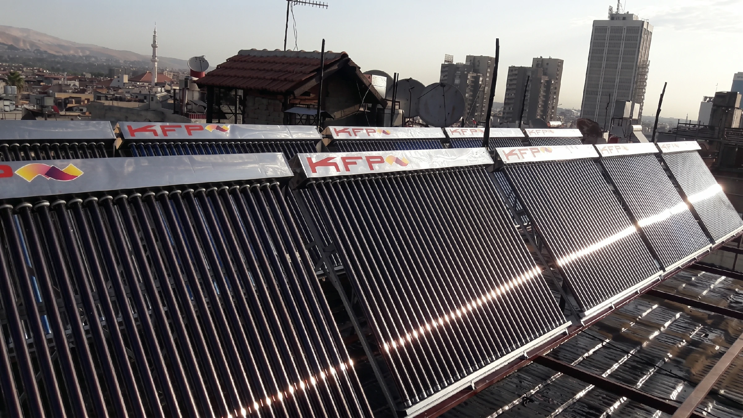 Solar water heating installation for hospitals, hotels and large buildings in Damascus